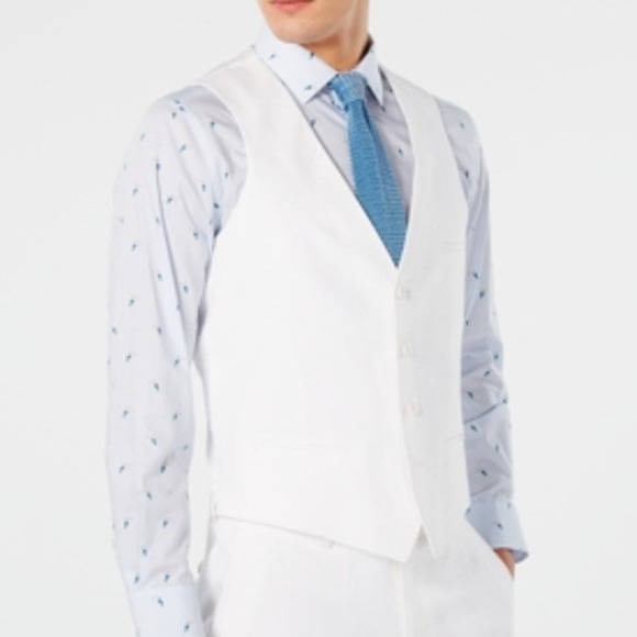 Bar III Men's Slim-Fit White 100% Linen Suit Vest white Small $115 - Picture 2 of 8